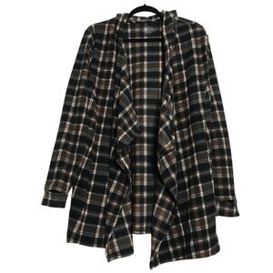 Cuddl Duds Brown Plaid Fleece Open Front Cardigan Womens Size S/M Grunge Cabin